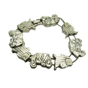 Vintage Slide Charm Bracelet  American Flag Mount Rushmore Patriotic USA Silver